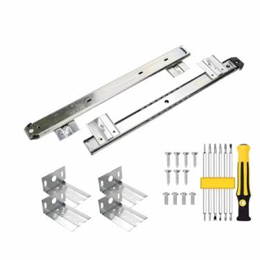 Imagem de Hardware da bandeja da gaveta do teclado deslizante, suporte do teclado com ajuste de altura Corredores de rolamento de esferas Slides de teclado de gaveta de metal, para slides de computador sob a me