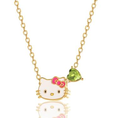 Imagem de Hello Kitty Colar Sanrio Gifts Pedra do mês de nascimento 45,7 cm, colar banhado a ouro 18 quilates, licença oficial da joia, Latão, Pedra de vidro