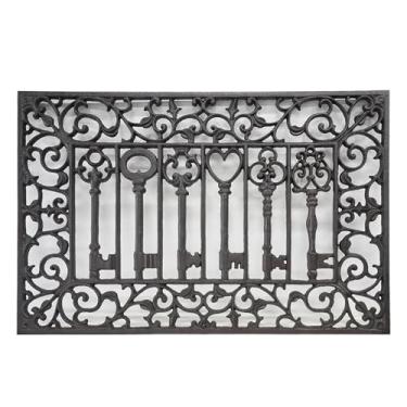 Imagem de CT Copper Tailor Capacho de ferro fundido resistente, tapete retangular antiderrapante para porta da frente, tapete de entrada, raspador de sapatos, 59 cm x 39 cm, design adorável com padrão de chaves