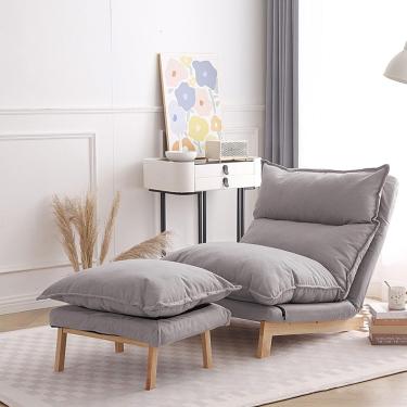 Imagem de Cadeira de acento com conjunto otomano de 2 espreguiçadeiras Conjunto confortável para sala de estar Encosto ajustável Material de algodão e linho Cadeira preguiçosa com otomano, cinza, tama