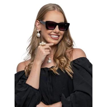 Imagem de Óculos Feminino De Sol Lara Proteção UVA E UVB Com Case Antiqueda (Preto)
