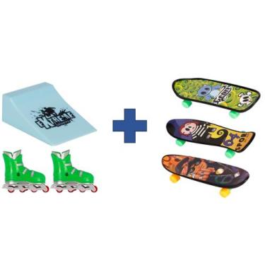 Imagem de Kit Patins de Dedo com Rampa e 3 Skates de Dedo Brinquedo Radical Lind