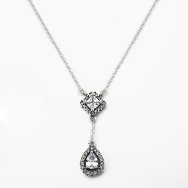 Imagem de Colar Com Pingente Gota Cravejado Zircônias Prata 925 - Atraktiva Jóia
