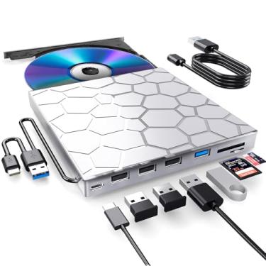 Imagem de BPAKDU Unidade externa de CD/D1VD para laptop, leitor de DVD para laptop, 8 em 1 USB 3.0 ultrafino portátil (prata)