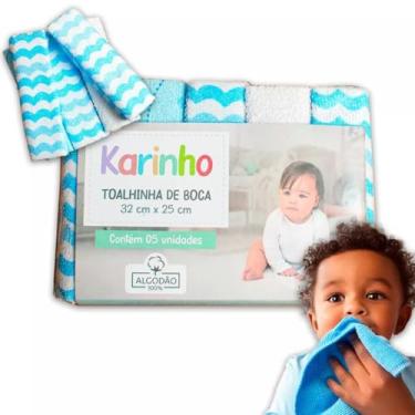 Imagem de Kit Unidades 5 Paninhos Toalhinha de Boca Bebê Fraldinha 100% Algodão Macio Confortável (Azul)