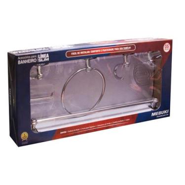 Imagem de Kit Acess 5 Peças Línea Slim Cromado Mebuki Para Banheiro