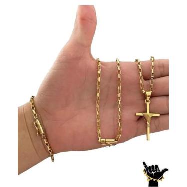 Imagem de Corrente Tijolinho 4mm + Pulseira + Pingente -Banhado a Ouro - ToJoia1