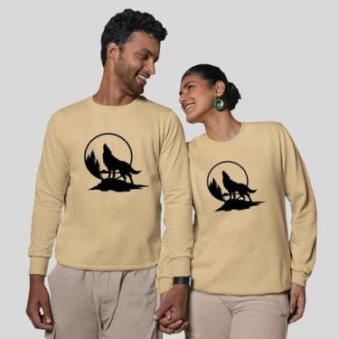 Imagem de Kit 2 Blusas Frio Moletom Careca Sem Capuz Casal Namorados Lobo - MP M