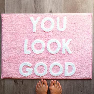 Imagem de Tapete de banheiro You Look Good Pink Blush Cute Bathroom Mats for Girls Hello Gorgeous Peach Coral Beautiful Funny Shower Fun Bathroom Decor Antiderrapante Lavável Crianças Mulheres Rosa claro