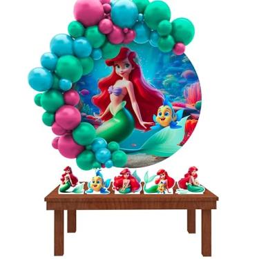 Imagem de Kit Decoração Painel Redondo Festa de Aniversário Infantil Sereia Fundo Do Mar 3D
