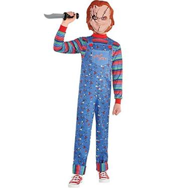 Imagem de Party City Fantasia de Halloween do Chucky para meninos, brincadeira infantil, inclui macacão e máscara, Multicor, G