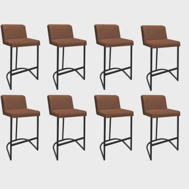 Imagem de Kit 08 Banquetas Com Encosto Noah Luxo Confort Bistrô Cozinha Ferro Preto Suede Terracota - Ahz Móveis