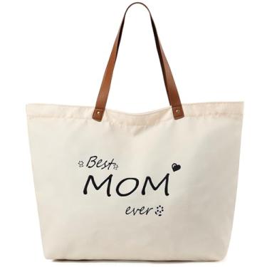 Imagem de LEMEDE Bolsa de compras personalizada ecológica - Sacolas minimalistas dobráveis de lona com zíper de 30L, presentes de aniversário para mulheres, Presentes New Mom - bege (marrom), Large