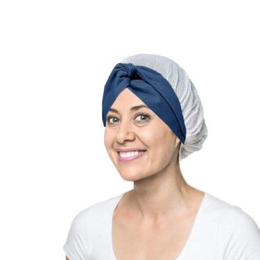 Imagem de Faixa Cabelo Turbante Azul Marinho Touca Redinha Branca Cozinha - CASA