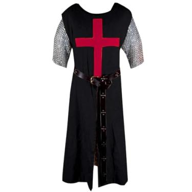 Imagem de Túnica Medieval Cruzado Templário Tabard Sobretudo Historicamente Preciso Cosplay Fantasias Teatrais Artesanais, Templário B preto/vermelho, 5G