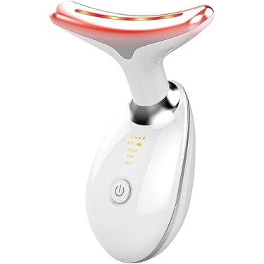 Imagem de Massageador Facial LED 3 Modos, Aparelho Anti-Rugas para Rosto e Pescoço, Tratamento Estético Vibratório com Luz LED Para Elevação da Pele Lifting Bivolt Recarregável (Branco)