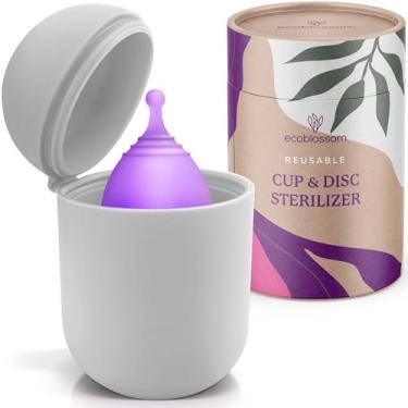 Imagem de EcoBlossom Menstrual Cup Case and Sterilizer - Reusable Silicone Sterilizing Holder - Cleaner Period for You and Your Disc or Cup - Portable Cleaning Container & Microwave Steamer (White)