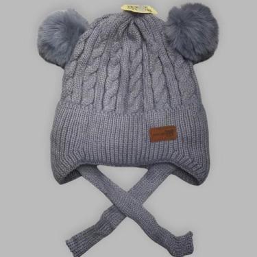 Imagem de Gorro/Touca Infantil com dois pompom Amarrar liso Forrada Por Dentro p