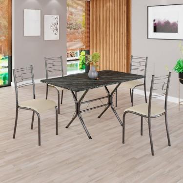 Imagem de Conjunto Sala De Jantar Mesa Retangular 120x75cm Tampo Pedra Ardósia Indiana 4 Cadeiras Paraty Creme - Mart Prata