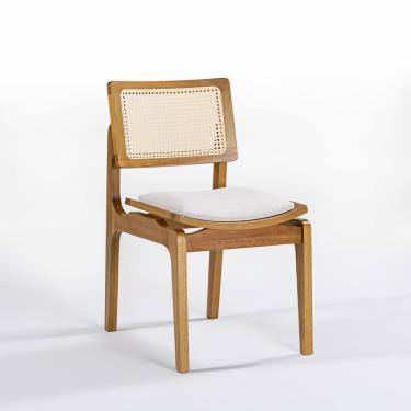 Imagem de Cadeira Vegas De Madeira Maciça Com Telinha Natural Sextavada Estofada Linho Palha