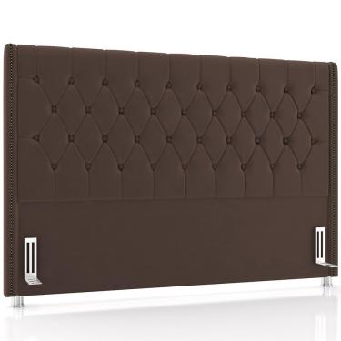 Imagem de Cabeceira Estofada Frizza P05 Queen Veludo Botonê Tachinhas 170x130x12cm Marrom Lyam Decor