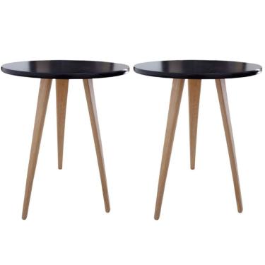 Imagem de Kit 2 Mesas Lateral De Canto E Apoio Redonda Karina 56 Cm preto