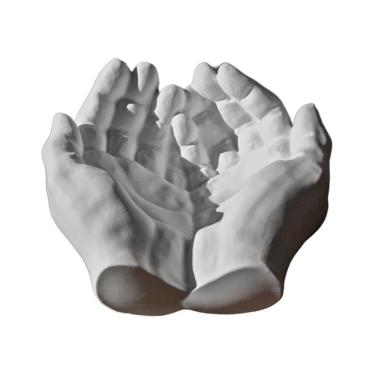 Imagem de Porta Objetos Decorativo Mãos 15,5cm Em Cimento Artesanal Cinza