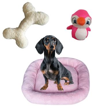 Imagem de Cama Bigata G Tecido Soft Com Osso E Pelucia Kit 3 Peças Rosa