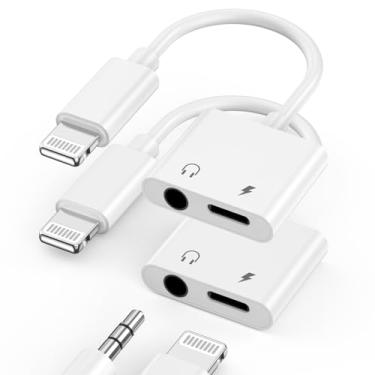 Imagem de Adaptador Lightning para conector de fone de ouvido de 3,5 mm, pacote com 2 [certificado Apple MFi] iPhone 3,5 mm, fone de ouvido, adaptador auxiliar de áudio e divisor de carregador para iPhone 14 13