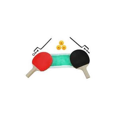 Imagem de Kit Ping Pong com Rede, 2 Raquetes de Madeira, 3 Bolinhas, Rede 100 cm, Preto e Vermelho