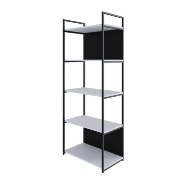 Imagem de Estante C/05 Prateleiras 152x60x33cm C/fundo Yon Branco Tx/est.preta Branco Tx/est.preta
