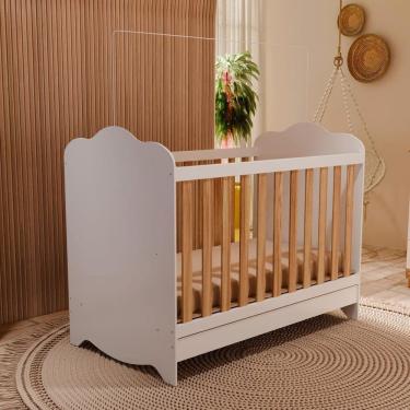 Imagem de Berço 3 Em 1 Peroba Provençal Aconchego Suporte Mosquiteiro Branco E Amêndoa