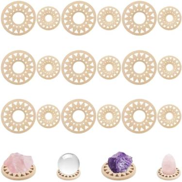 Imagem de CRASPIRE 40 peças, 2 tamanhos, suporte de esferas de cristal de madeira, exibição de bola, formato de girassol, refinado, vintage, mini ovo de madeira, para mostrar pedras preciosas, decoração de casa