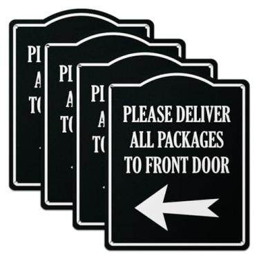 Imagem de 101SIGNCITY - 20 x 25 cm, 4 unidades, placa de entrega de embalagem de alumínio - Por favor, entregue todos os pacotes na placa da porta da frente com película protetora para uso ao ar livre