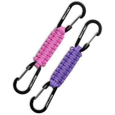 Imagem de REHTAEL Chaveiro de paracord resistente com 2 mosquetões para chaves, chaveiro de cordão militar, ganchos de clipe de carrinho de bebê para garrafa de água, mochila masculina e feminina, acampamento