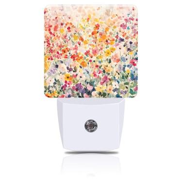 Imagem de FOISIIAEA Luz Noturna Com Flores Coloridas, Aquarela Floral, Plug-In, Sensor Automático Do Anoitecer Ao Amanhecer Para Casa, Quarto, Corredor, Cozinha, Lâmpada Led De 0,5 W, Amiga Sono, Mulheres E H