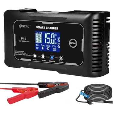 Imagem de iSunergy Carregador De Bateria, Portátil Inteligente Carro 0-15A 12V/24V Com 9 Estágios Carregamento Para Baterias Lifepo4, Chumbo-Ácido E Lítio, Função Reparo