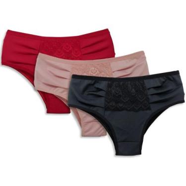 Imagem de Kit 3 Calçola Microfibra Detalhe em Renda Cintura Alta Pós Parto Vera 