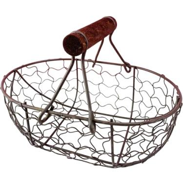 Imagem de Cesta de ovos para coleta de ovos frescos 18 x 12 x 12 cm Cesto vintage de ovos enferrujados com alça de armazenamento de metal cesta de coleta de ovos para decoração de cozinha de fazenda.