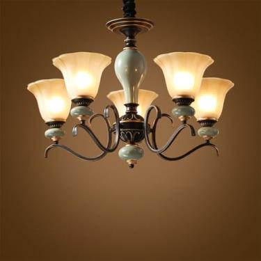 Imagem de OUFULA Luxo Europeu Lustre LED Americana Retro Cerâmica Sala de Estar Restaurante Quarto de Estudo Hotel Villa Café Lâmpada Pendente (Q 5 Luzes)