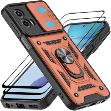 Imagem de AKINIK Capa para Motorola Moto G 5G 2023, com protetor de tela de vidro temperado [2 peças] e capa deslizante para câmera, suporte de anel de rotação de 360° [grau militar] capa (ouro rosa)