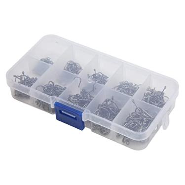 Imagem de ZJchao 500pcs Fishing Hooks Set Aço Carbono Fly Fishing Fish Hooks Non-Rusty Barbed Design 10 Tamanhos 3-12# Em Caixa de Plástico Com 10 Grades para água Doce Saltwater Fishing (Preto)