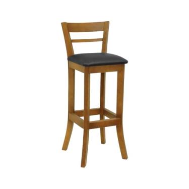 Imagem de Banqueta Alta Bistrô Sevilha Madeira Maciça - Amêndoa - Assento Estofado Corano Preto