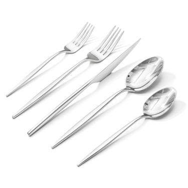 Imagem de KINGSTONE Conjunto de talheres, conjunto de talheres de 40 peças, aço inoxidável 18/10 premium, utensílios de mesa incluem garfos, facas, colheres para casa, cozinha, restaurante, casamento, lavável