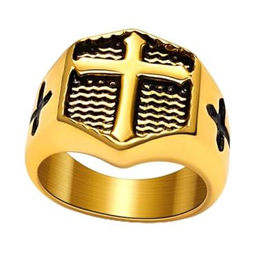 Imagem de Hoyazvet Anéis de cruz cristã para homens - Joias Jesus de aço inoxidável com laterais de nó celta (ouro/preto/prata) - Presente religioso católico, tamanho 7-13, Metal, Sem pedra preciosa