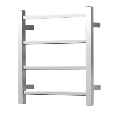 Imagem de SHARNDY Aquecedor de toalhas cromado polido para banheiro montado na parede aquecedor de toalha de banho Plug-in Toalheiro elétrico aquecido aço inoxidável quadrado 4 barras escorredor ETW13-2A 35W 50