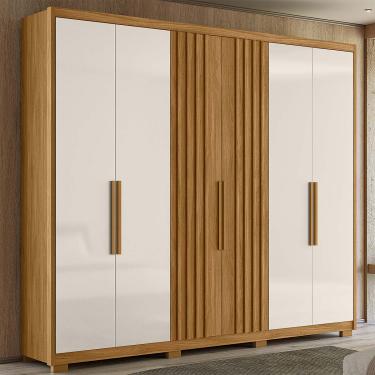 Imagem de Guarda Roupa Grande com Ripado 260x230cm Araguaia Moval Cor:Freijó/Off White