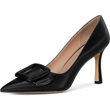 Imagem de Divanne Sapatos de salto alto, salto alto, fivela, camurça, bico fino, sem cadarço, para vestido de festa, Preto - PU, 36