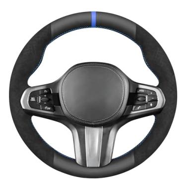 Imagem de MEWANT Capa de volante Athsuede em relevo de couro sintético preto costurado à mão para BMW F44 G20 G22 G30 G32 G14 G15 X3 G01