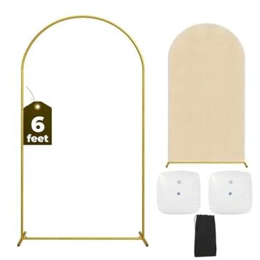 Imagem de Eco Joy Conjunto de suporte e capa de fundo de arco de casamento de 1,8 m | Arco de pano de fundo de metal, suporte de balão, bolsas de água e armazenamento | festa, show de noiva, aniversário